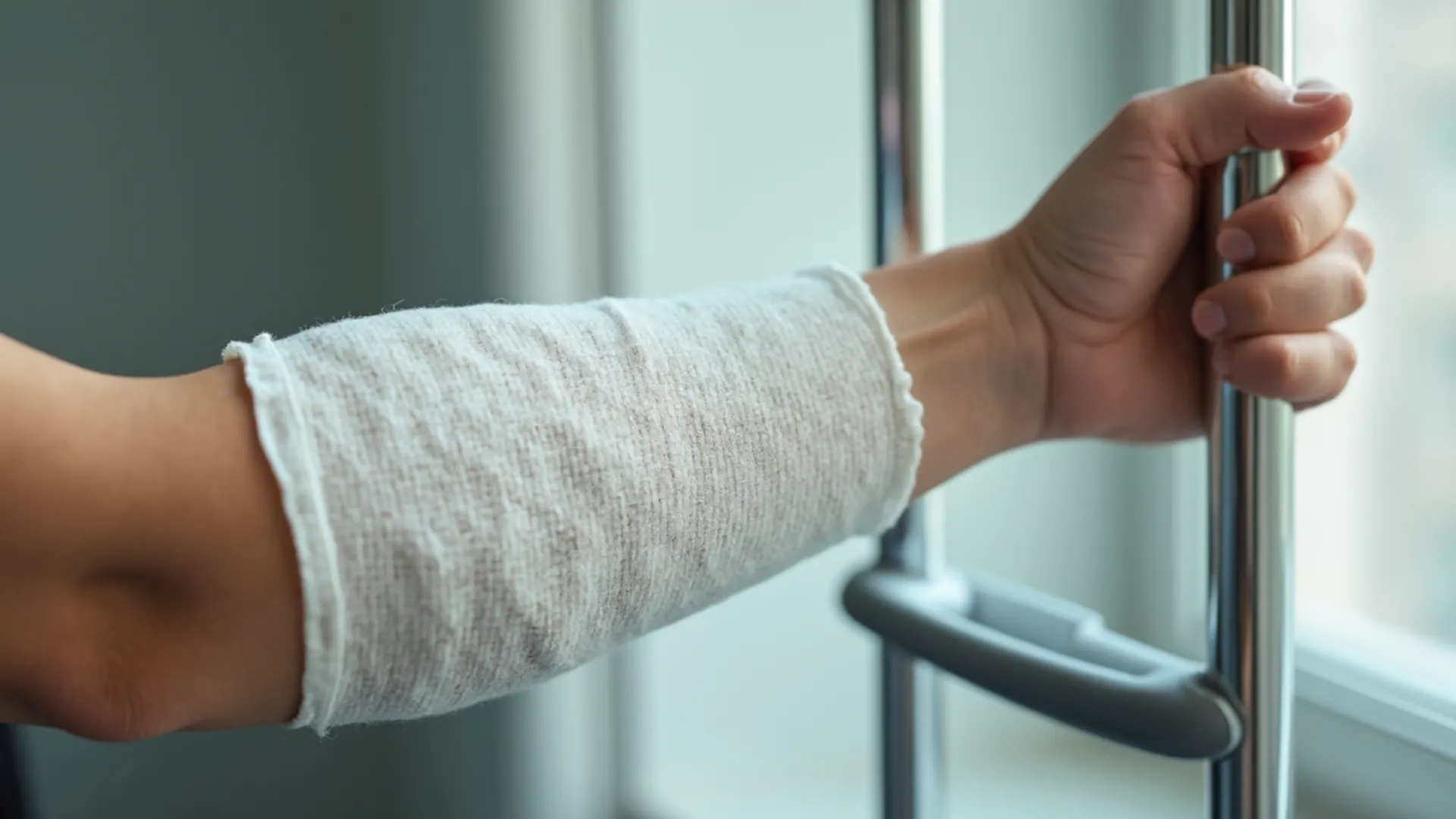 Individual who has a cast on their arm after a medical procedure has gone wrong.